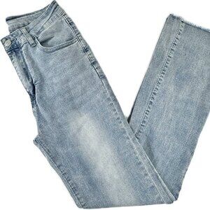 SHEIN Women’s High Waisted Flare Jeans Size Small 26 Light Wash Raw Hem Denim